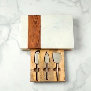 Be Home Marble & Wood Serving Board With Cheese Server Set